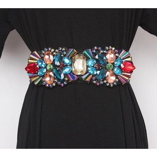 Womens runway fashion blingbling rhinestone beaded Cummerbunds female Dress Corsets Waistband Belts decoration wide belt R2428