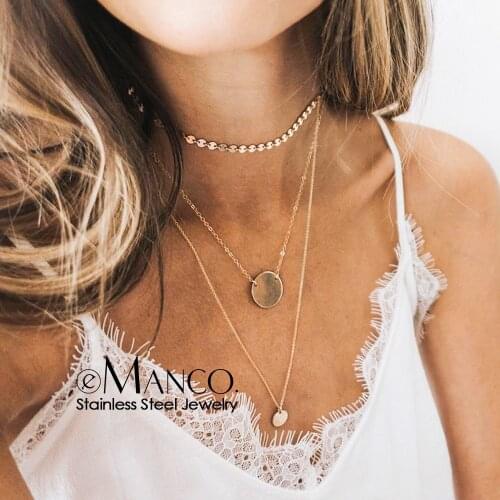 EManco 3 Pcs Pendants Choker Necklace women Not Dark Real 316L Stainless Steel Necklace for women Trendy Choker Necklace