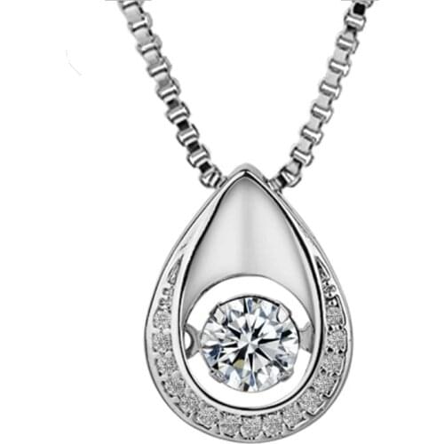KOFSAC Fashion 925 Sterling Silver Necklaces For Women Girl Party Jewelry Fashion Water Drop Dancing Crystal Stone Necklace