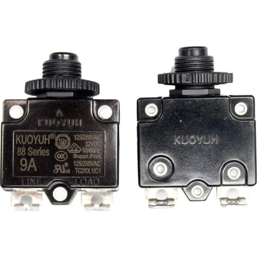 KUOYUH 88 series 9A manual reset 90 degree bend thermal overload switch protector circuit breaker for power strips