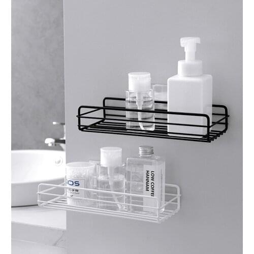 1 Pc Iron Rectangle Shower Shelf Gel Adhesive Shampoo Kitchen Bathroom Wall Storage Rack Shelf Organiser Suction Basket Shelf