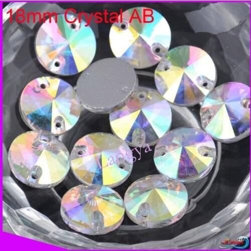 Upriver Wholesale Machine Cut Flatback 2 holes Crystals 18mm Silver Base 160pcs Crystal AB Sew On Rhinestones