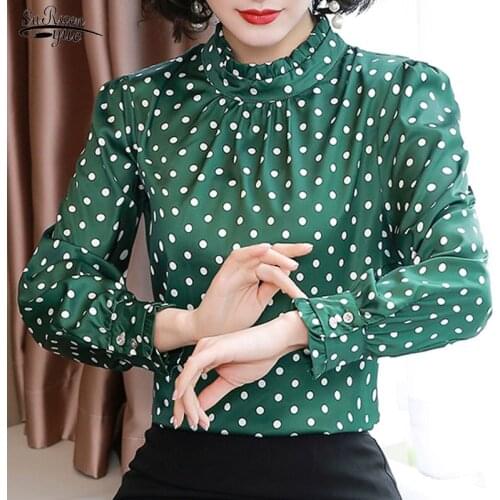 2020 Fashion Long Sleeve Polka Dot Women Blouses Autumn Fashion Women Shirts Blouses Casual Stand Collar Women Tops Blusas 10589