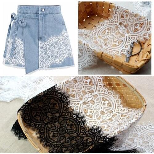 3 Yards/ lot Eyelash Lace Fabric DIY Decorative High Quality Soft Off White Black Nylon Eyelash Lace Trim Wedding Dress Fabric