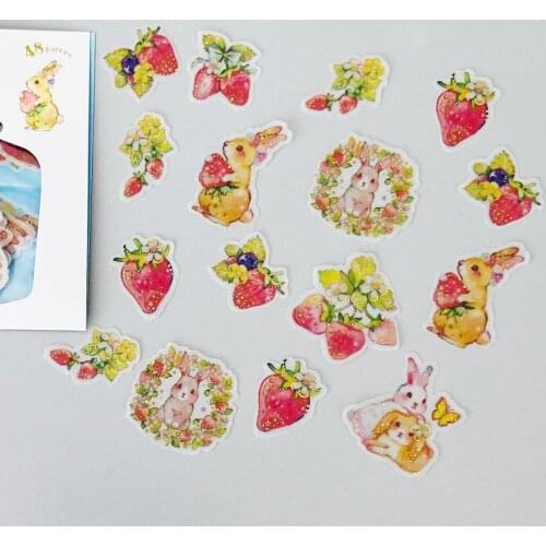 48 Sheets /Pack Golden Stamping Strawberry & Rabbit DIY Decorative Stickers Diary Phone Bottle Decoration