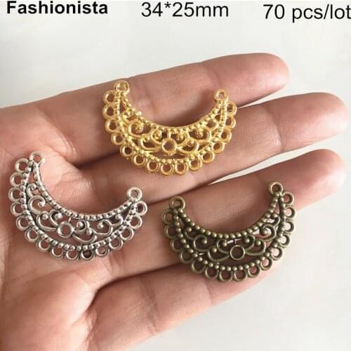 70 pcs -34*25mm Filigree Moon Charms,Multi-loop Moon Metal Charms,Gold-color,Antique Metal,Bronze,DIY Jewel Crafts Supplies -XP