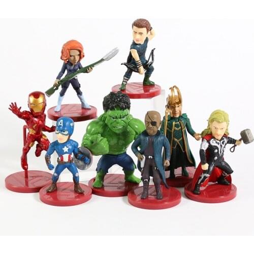 8pcs/set WCF Avengers 2 PVC Figure Toys Thor Hulk Iron Man Captain America Black Widow Hawkeye Loki