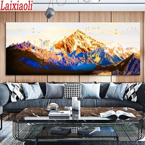 Large Size Golden Mountain Bird Landscape DIY 5D Diamond Painting Full Square round Cross stitch Mosaic Diamond Embroidery decor
