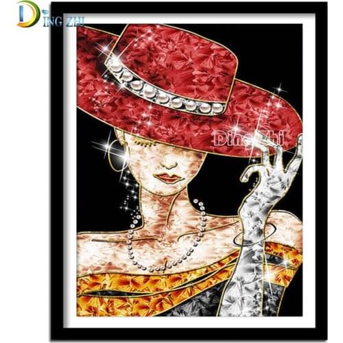 Full Square/Round Drill 5D DIY Diamond Painting Abstract Elegant Woman In A Red Hat 3D Embroidery Cross Stitch Shine Home Decor