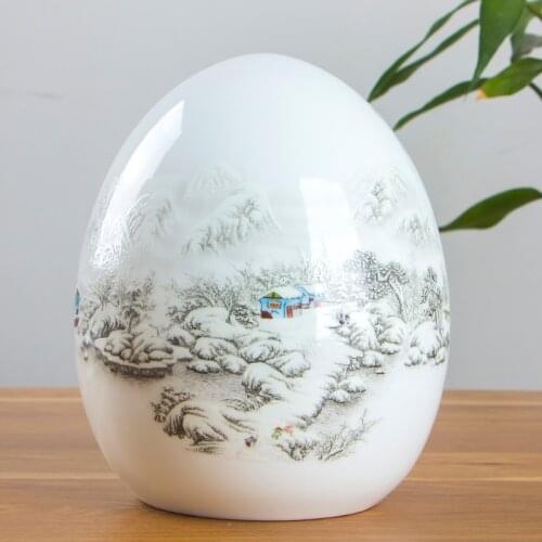 Antique Jingdezhen Ceramic Vase Snow Scenery Lucky Egg Home Decoration Furnishing Article