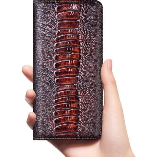Real Genuine Leather Flip Phone Cover Case For iPhone 6 6S 7 8 Plus X XR XS 11 12 Pro Max Mini Mobile Bag Ostrich Leg Foot Grain