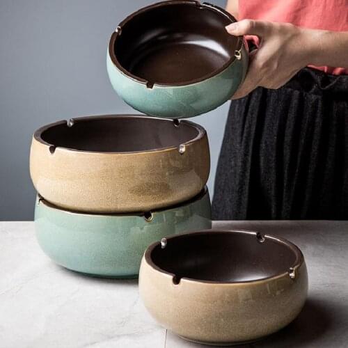 Creativelarge Ashtray Anti-fly Ash European Retro Coffee Table Ceramic Ashtray Home Living Room Office Trash Can Household Items