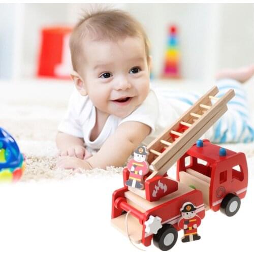 Wooden Fire with Firefighter Play Figure Colorful Playset Pretend Toy Q6PD