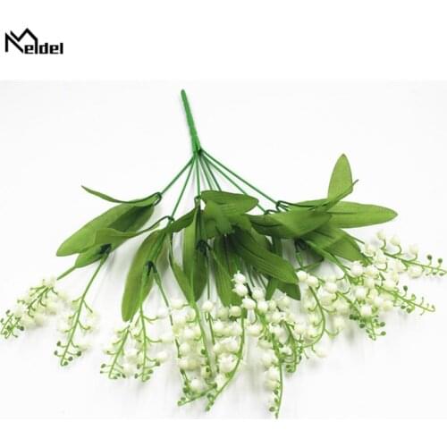 7 Branches Mini Fake Plants Artificial Valley Lily Flower Plastic Lily Flowers Bunch for Home Garden Party Wedding Decor Plants