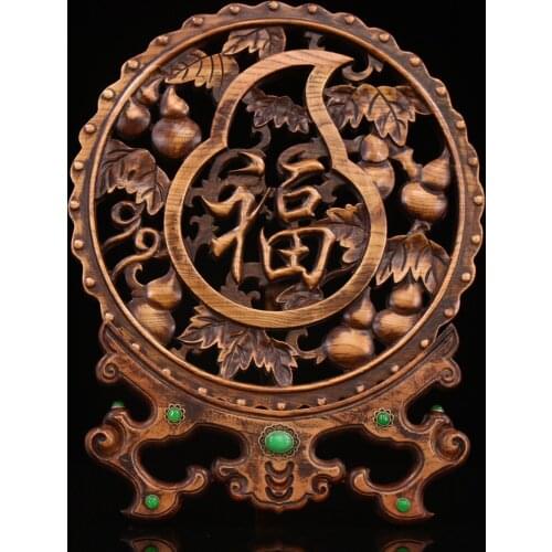 Collection of boxwood hand-carved Fu Lu Shou interstitial