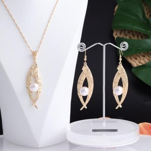 Hawaiian New Fashion Jewelry Sets Colorful Pearl Gold Polynesian Pendant Necklaces Earring Set Wholesale for Women Wedding
