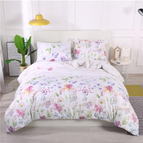 2/3pcs Beautiful Flower Feather Wave Print Bedding Set Soft Breathable Duvet Cover Pillow Case Full Queen King Size Bedclothes