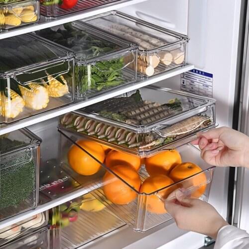 Refrigerator Fresh-Keeping Food Box Clear Pet Drawer Fridge Beverage Storage Adjustable Organizer with Lid Widened Short Style
