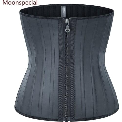 Corset Latex Glossy Nylon Zipper 25 Steel Rib Rubber Waist Trainer Body Shapers Modeling Strap Slimming Belts for Women