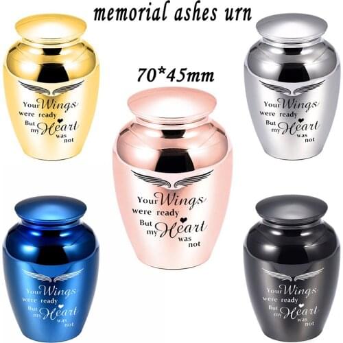 5 colors 70 x 45 mm Small Keepsake Urn for Ashes Pet Cremation Urn Angel Wings Guard Keepsake Memorial Jar Human Ashes Urns
