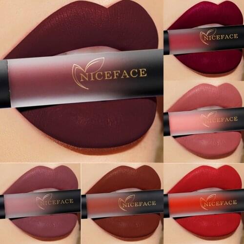 NICEFACE 18Color Matte Liquid Lipstick Waterproof Makeup Long Lasting Lipsticks Easy To Wear Nude Red Brown Women Matt Lip Gloss