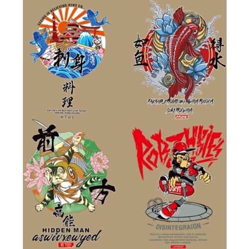 Cartoon Patch Heat transfer Printing Stickers Diy Women Clothes Flower deal with it Carp Flag Iron on Patches for Clothing Girl