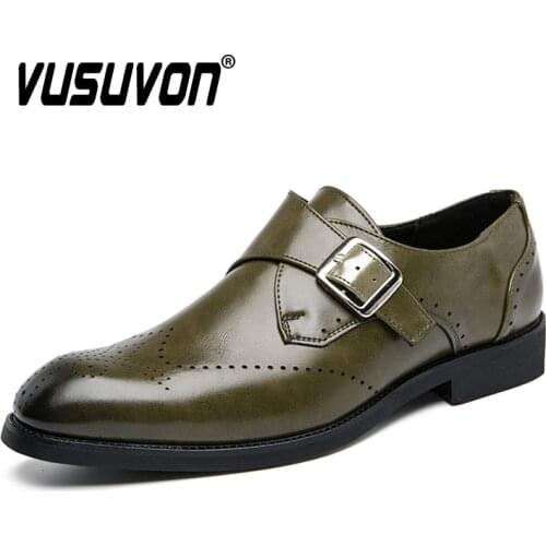 Big Size Monk Strap Leather Shoe Men Wedding Business Handmade Carved Formal Brogue Shoes for Men Buckle 2020 Autumn