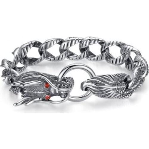 New real s925 pure silver jewelry vintage thai silver zodiac dragon head bracelet for man personality domineering man bracelet