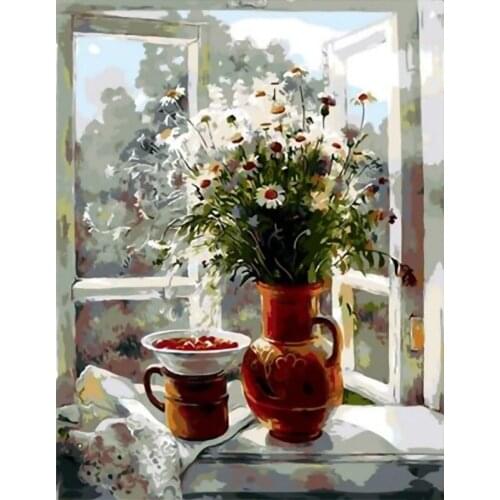 Frameless Picture Diy Painting By Numbers Sunflowers Flowers Wall Art Picture By Number Calligraphy & Painting