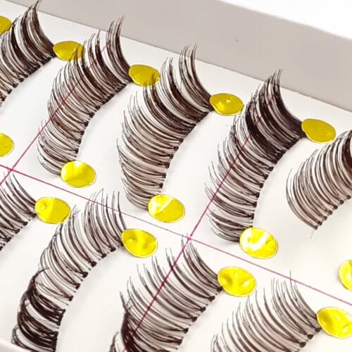 5 Pairs Natural Soft Brown Eye Lashes Makeup Handmade Thick Fake False Eyelashes Extension Natural Look Clear Band