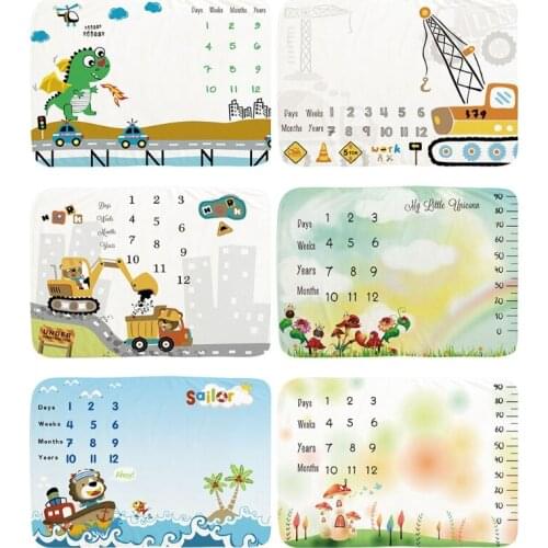 Baby Monthly Record Growth Milestone Blanket Newborn Soft Flannel Swaddle Wrap B36E