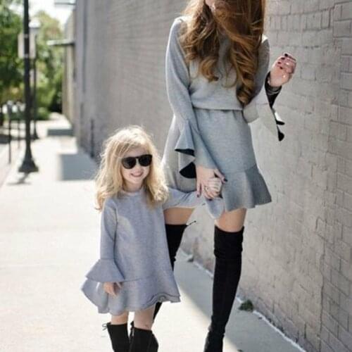 Mother Daughter Family Dresses Women Girls Autumn Long Flare Sleeve Mini Dress Mommy And Me Family Matching Outfits Family Look