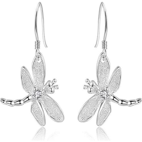Simplicity Fashion dragonfly silver-plated Drop Earrings Women White Jewelry A Pair