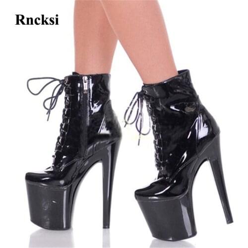 Rncksi Women Night Club Round Toe 20cm Dance Party Boots High Heels Boots Pole Dancing Sexy High Ankle Boots Shoes