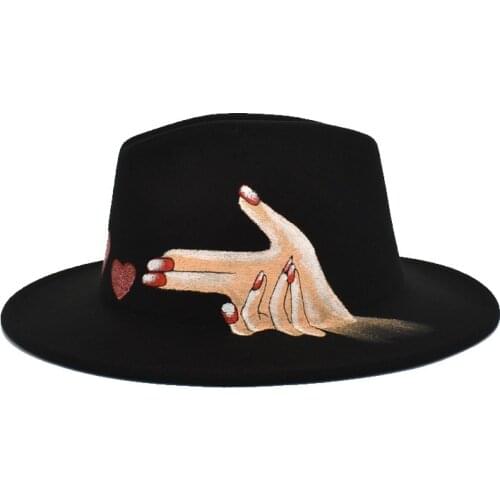 2021 new hand-painted pattern Fedora hat wide brim hat Panama felt hat shallow top fedora hat men and women hats men панама
