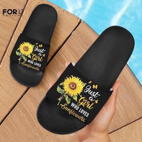 FORUDESIGNS Yellow Flower Sunflower Pattern Summer Women Slides Slippers Home Ladies Sandals Flip Flops Zapatos de Mujer 2021