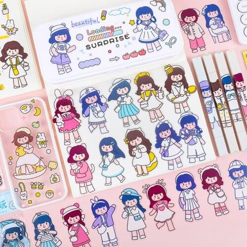 Fun Stickers Girl Pink Cartoon Pattern PET Photo Album DIY Diary Sticker Waterproof Scrapbook Decoration Stationery Stickers