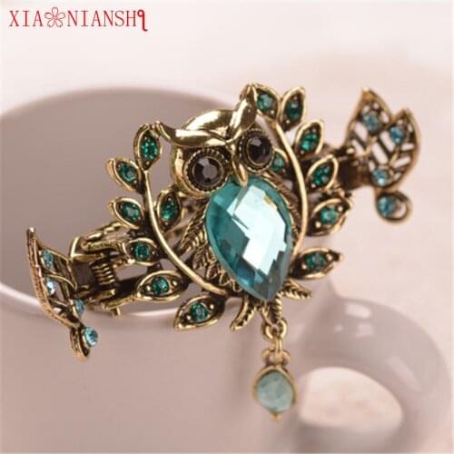 Charm Gold Color Metal Owl Hair Jewelry Top Crystal Stone Crab Claw Clip Vintage Hair Clip Hair Accessories Gift For Women Girls