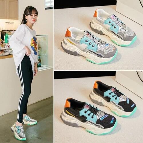 Large Size Women Shoes 42 Autumn Korean Dad Shoes Mix Color Sports Shoes Platform Running Shoes Light Breathable Casual Shoes