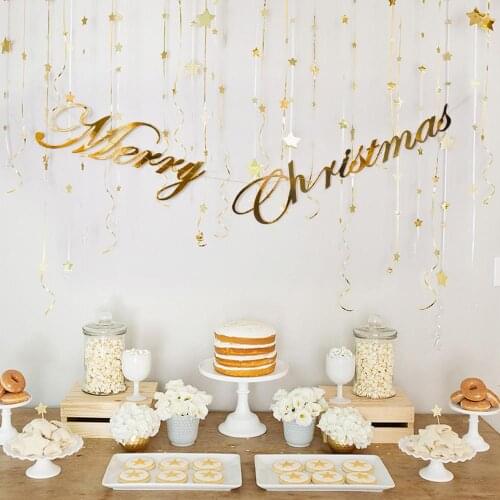 Gold Christmas Paper Banner Silver Merry Christmas Hanging Flag Home Decorations Indoor New Year Ornaments Letter Banners xx221