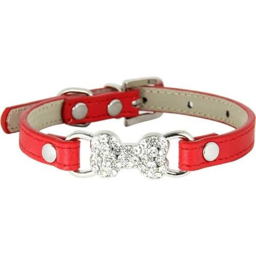 1 piece adjust pet supplies crystal diamond bone fashion PU leather dog collars for small pet cat traction rope pet accessories