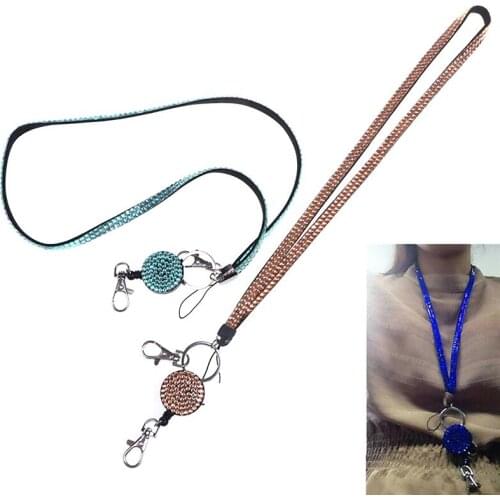 New 1PC Lanyard Crystal Rhinestone Mobile Phone Neck Strap Key Holder Rhinestone Lanyard Badge Reel Hot Sale
