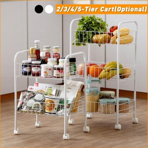 2/3/4/5 Tier Rolling Utility Cart Kitchen Trolley Rolling Storage Cart with Wheels for Home Kitchen Bedroom Office Metal Shelf