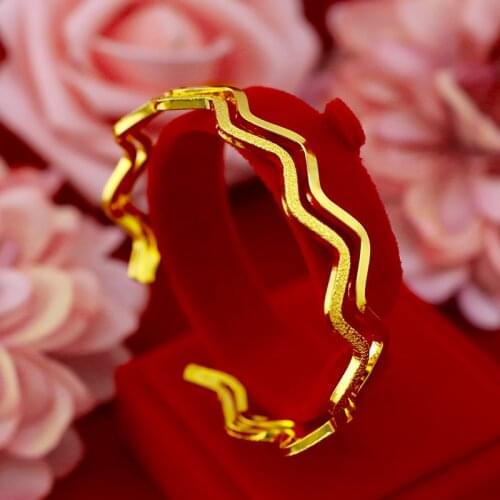 2-layer Wave Cuff Bangle Unique Style Women Bangle Yellow Gold Filled Pretty Femal Girl Bracelet Gift