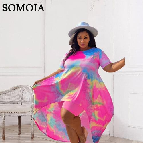 2xl-5xl Plus Size Personality Street Style Womens Fashion Sexy Casual Colorful Asymmetrical T Shirt Tops Shorts Two Piece Set