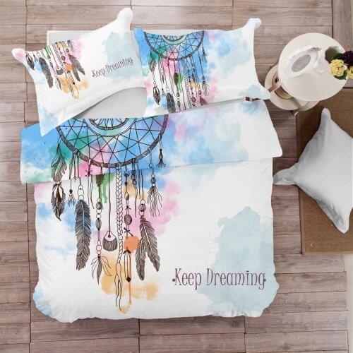 3D Dreamcatcher Feathers Print Bedding Set Bohemian Gold Moon Star Duvet Cover Set Bull Head Horn Bedclothes with Pillowcase