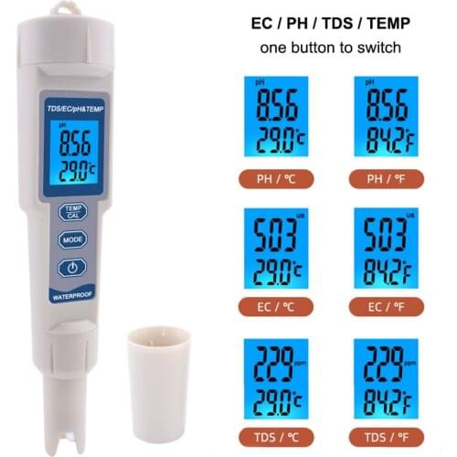 4-in-1 Digital PH/TDS/EC/TEMP Tester PH Meter Conductivity Water Quality Monitor Aquarium Pool Measurement Tools