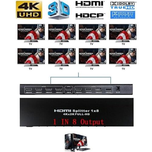 4K 30hz 1x8 HDMI Splitter 1 IN 8 Output HDMI Splitter HDMI 2.0 Video Converter for PS4 PC DVD To TV MONITORS