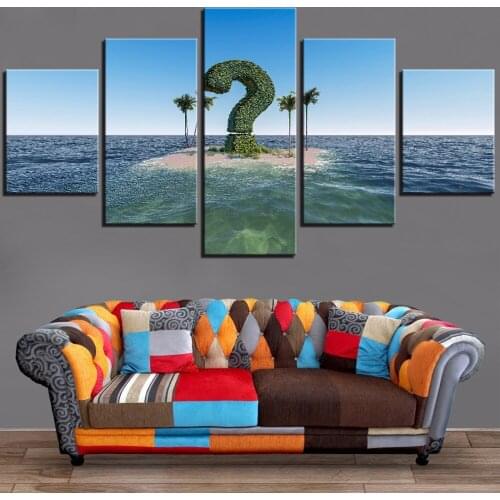 5 piezas preguntas árbol isla lienzo arte pintura azul mar y cielo paisaje carteles fotos para la decoración de la habitación de