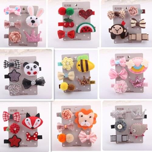 5pcs/set Korean childrens hair accessories set cartoon animal hair clips all-inclusive cloth card baby safety clip